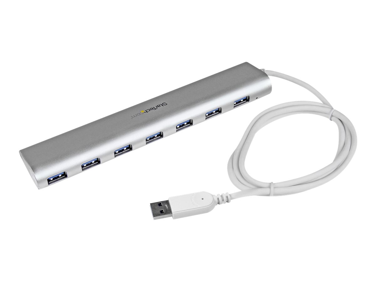 StarTech.com 7 Port kompakter USB 3.0 Hub mit eingebautem Kabel - Aluminium USB Hub - Silber - USB-Umschalter für die gemeinsame Nutzung von Peripheriegeräten - 7 Anschlüsse