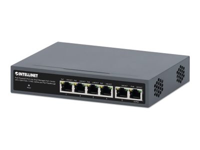 INTELLINET PoE-Powered 6-Port Lite Smart Managed PoE+ Switch 4xGbE 2xGbE-Uplink und PoE-Passthrough bis 95W Eingang 60W PoE-Budget INTELLINET PoE-Powered 6-Port Lite Smart Managed PoE+ Switch 4xGbE 2xGbE-Uplink und PoE-Passthrough bis 95W Eingang 60W PoE-Budget