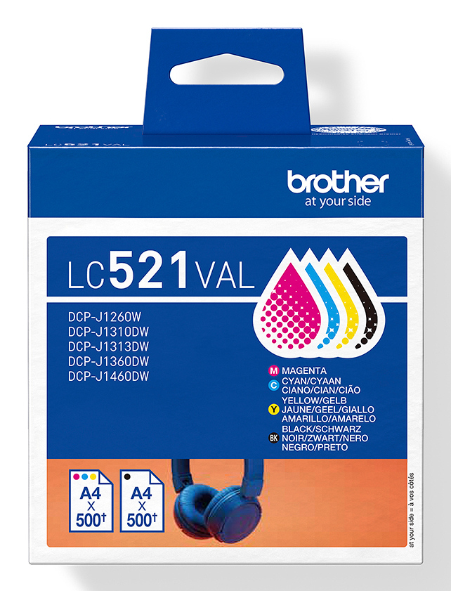 Brother LC521VAL Value Pack Schwarz Gelb Cyan Magenta