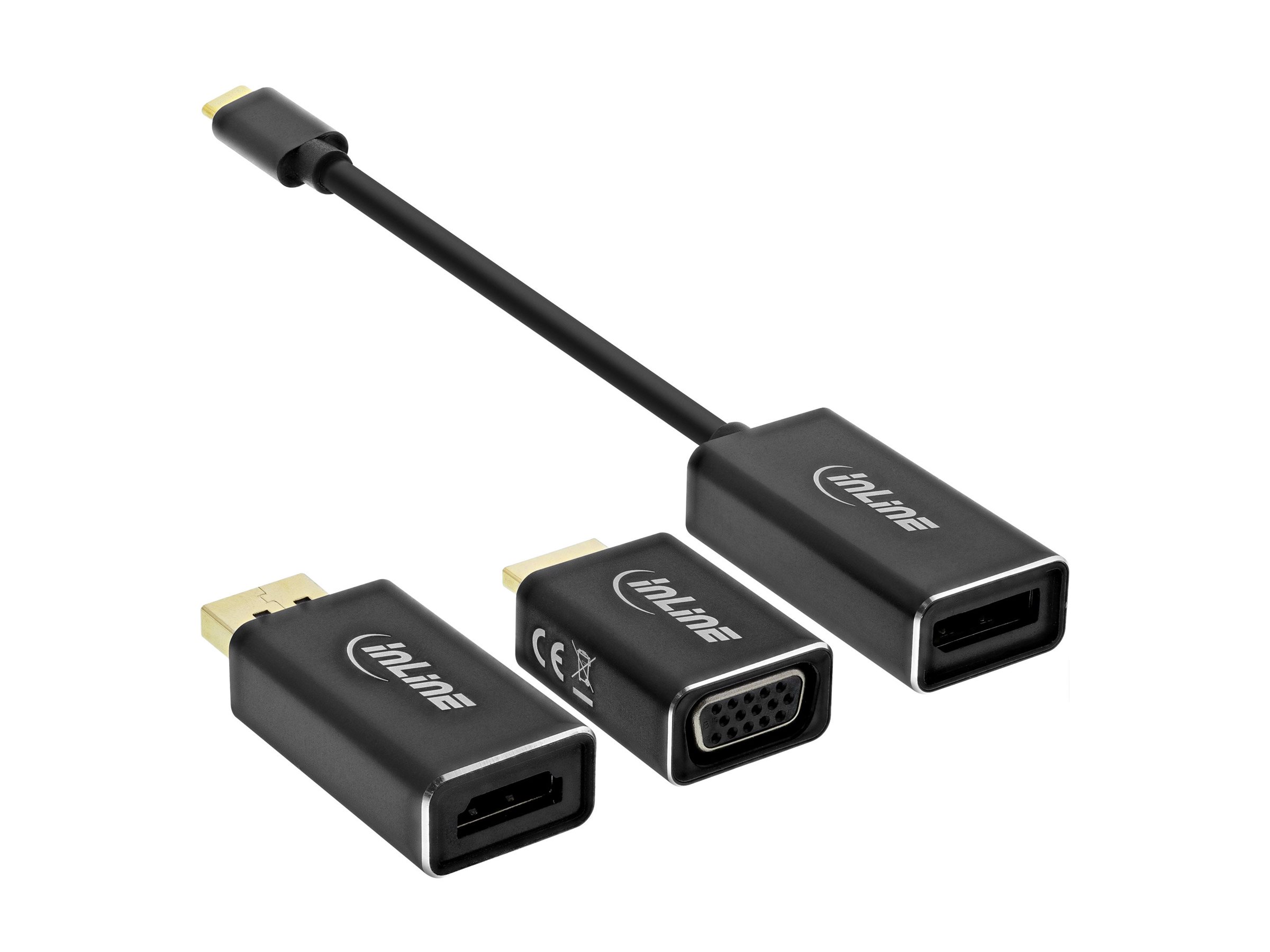 INLINE USB Display Konverter Set 6-in-1 USB Typ-C zu DisplayPort Buchse HDMI VGA DP Alt Mode 4K2K schwarz 0,2m