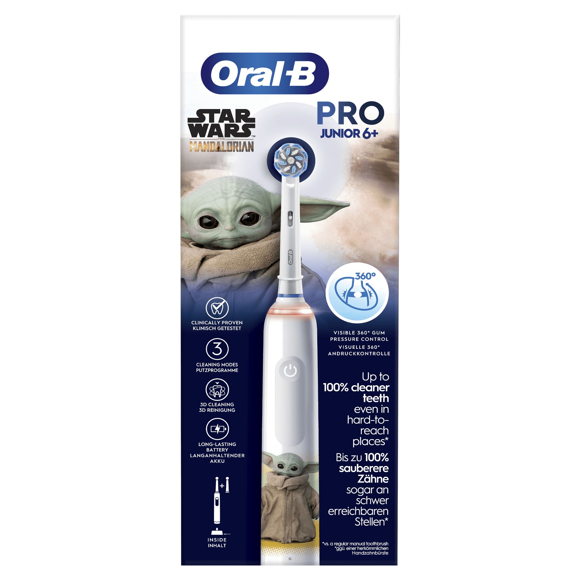 Oral‑B PRO 14876674 Junior Pro Grogu/Starwars Rotierende Zahnbürste Weiß