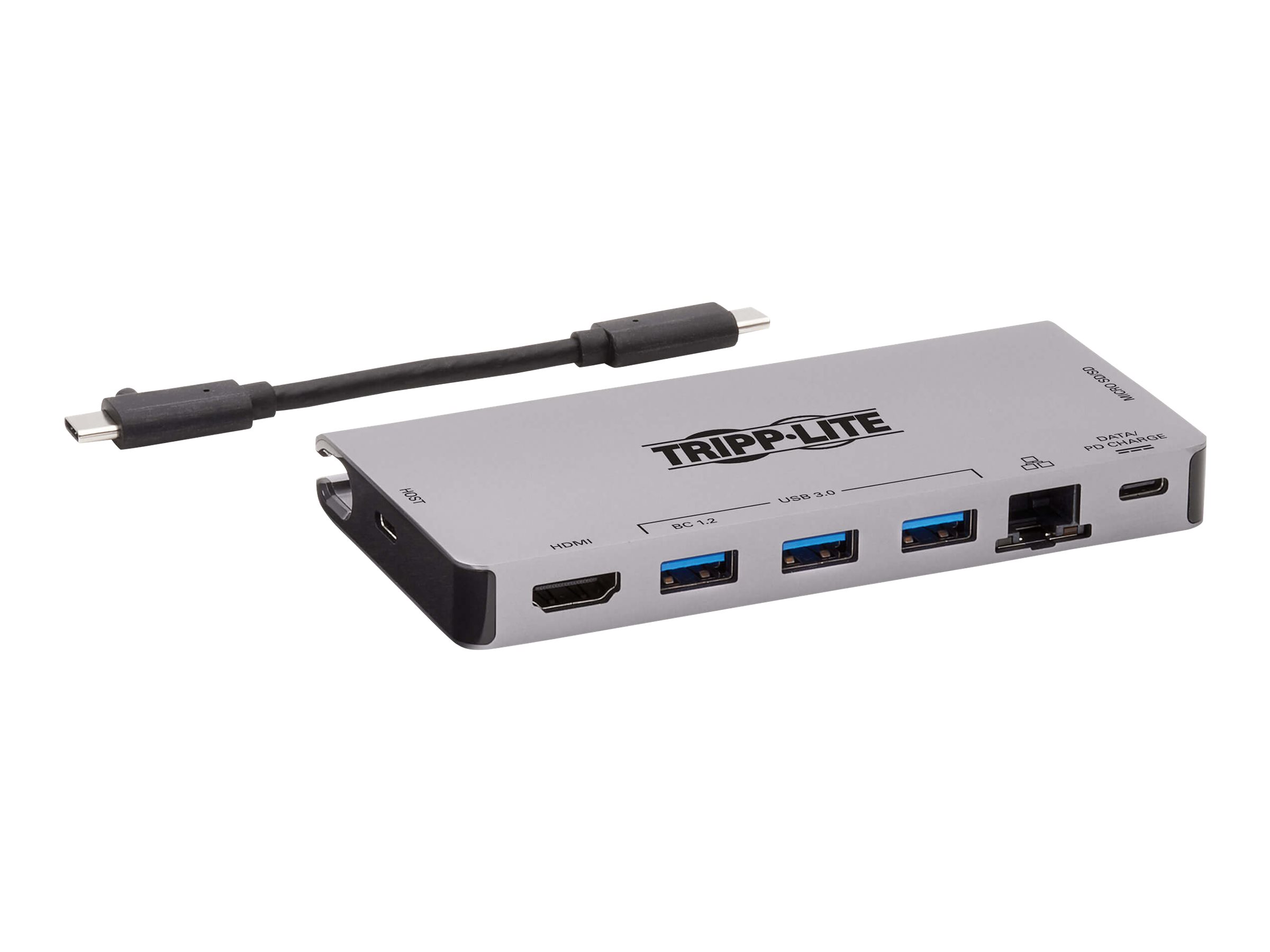 EATON TRIPPLITE USB-C Dock - 4K HDMI USB 3.2 Gen 1 USB-A Hub GbE Memory Card 100W PD Charging Detachable Cord