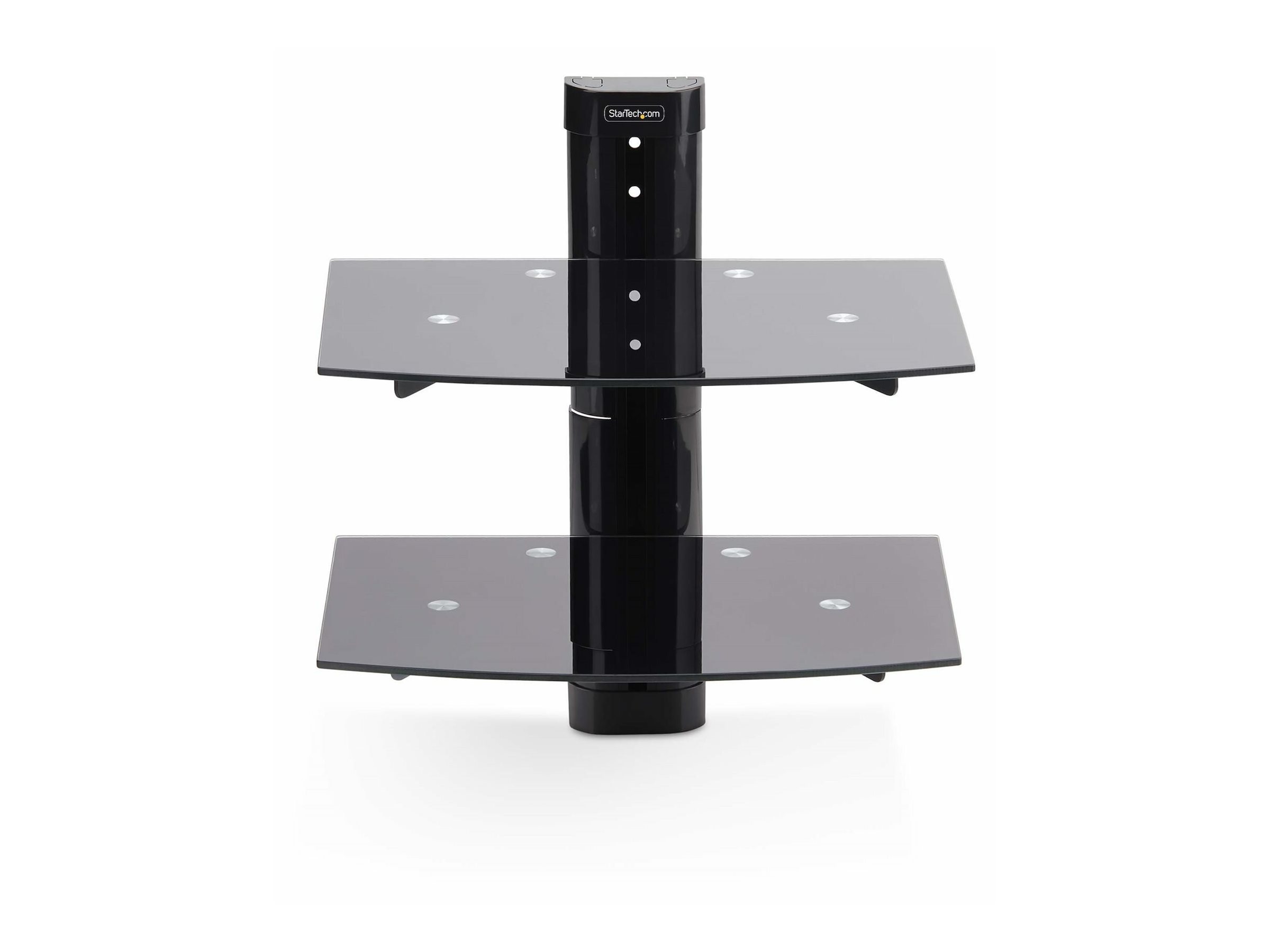 STARTECH.COM Doppeltes Glas Schweberegal AV/Multimedia-Wandregal Höhenverstellbar Schwarzes Glaswandregal fur AV-/IT-Geräte