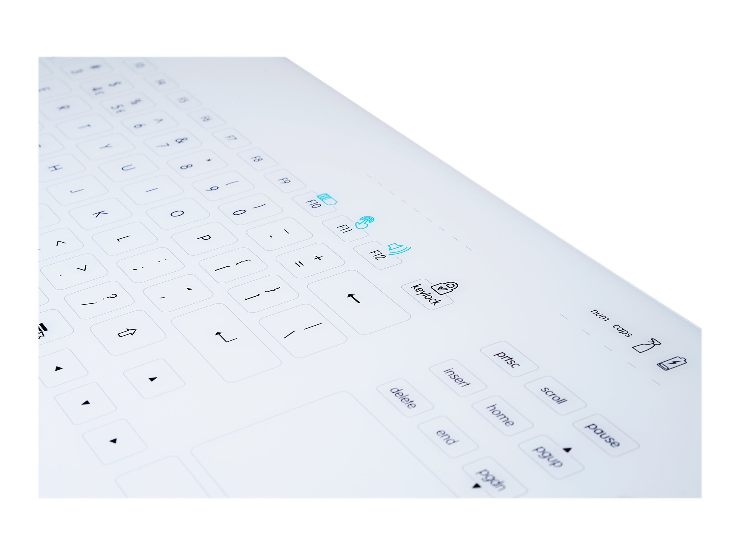 GETT CLEANKEYS CK4 KABELLOS 2,4Ghz kapazitive Glastastatur integr.Touchpad und NUM block IP65 desinfizierbar Gorilla Glas Layout: DE