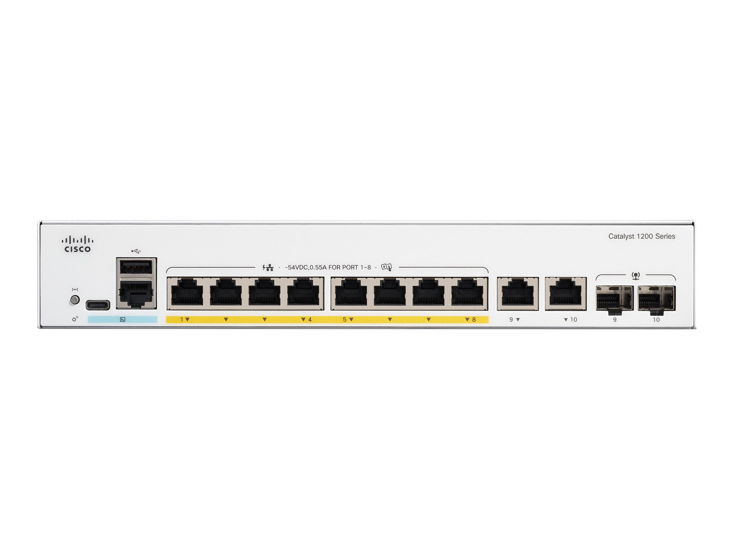CISCO Catalyst 1200 8-Port Switch / PoE+ with 67W power budget / 2 x 1G SFP Uplinks / external power supply