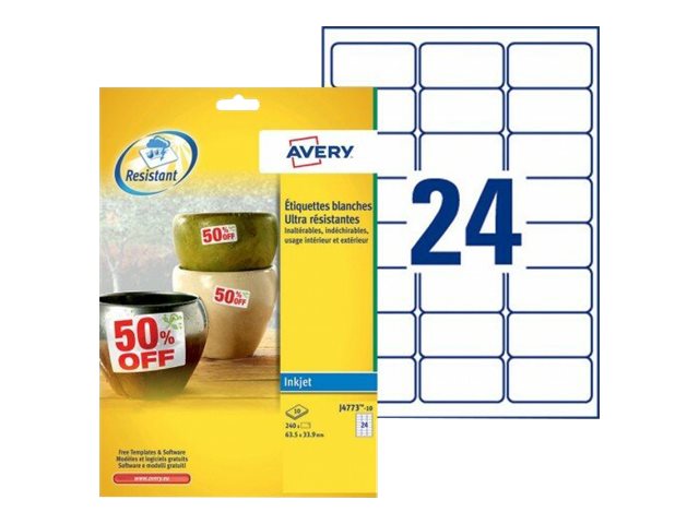 240 AVERY Zweckform wetterfeste Folienetiketten J4773-10 weiss 63,5 x 33,9 mm