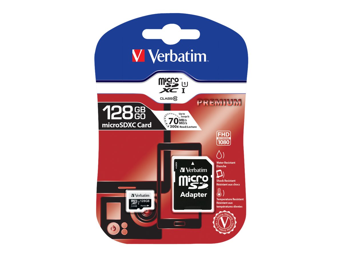 Verbatim microSDXC Speicherkarte 128 GB UHS-I Premium Class 10 + SD Adapter