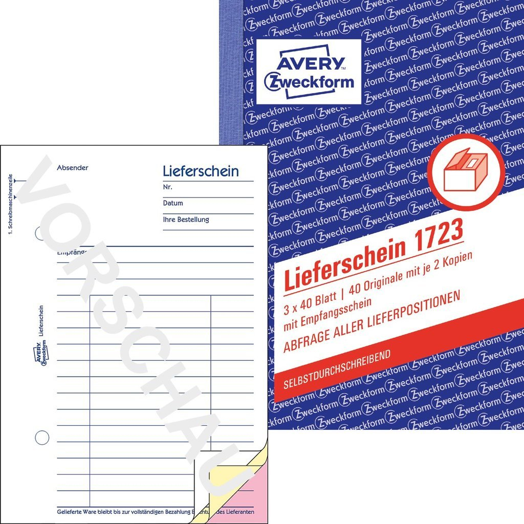 AVERY Zweckform Lieferschein mit Empfangsschein Formularbuch 1723