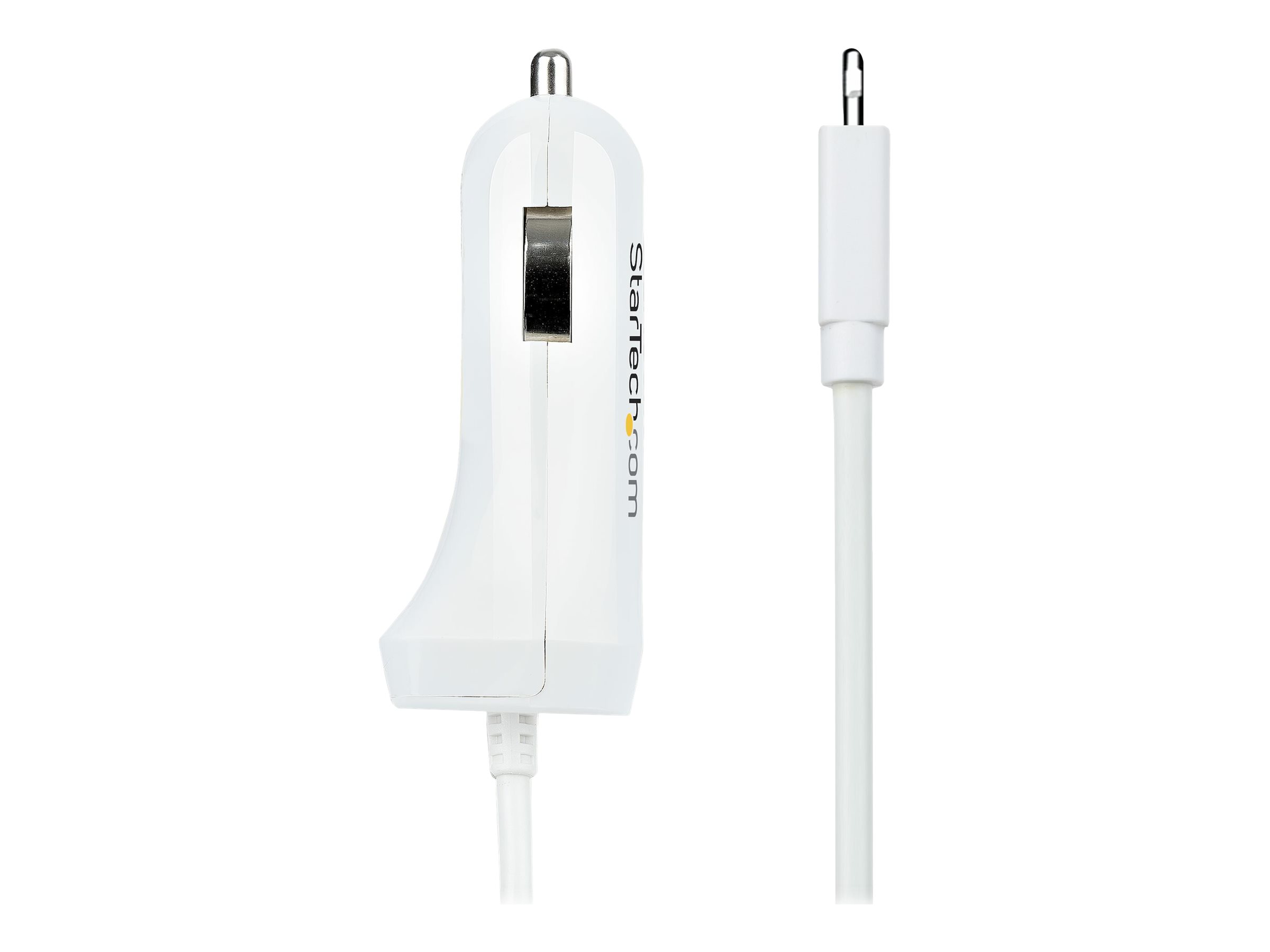 STARTECH.COM Zigarettenanzünder USB Ladegerät mit Lightning Spiralkabel 12W 2 Port USB Auto Ladegerät Adapter Kfz USB