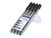 STAEDTLER Lumocolor Folienstifte schwarz 0,4 0,6 1,0 2,5 mm permanent, 4 St