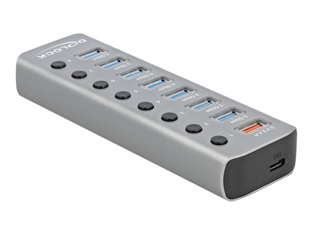 Delock USB 3.2 Gen 1 Hub mit 7 Ports + 1 Schnellladeport + 1 USB-C? PD 3.0 Port