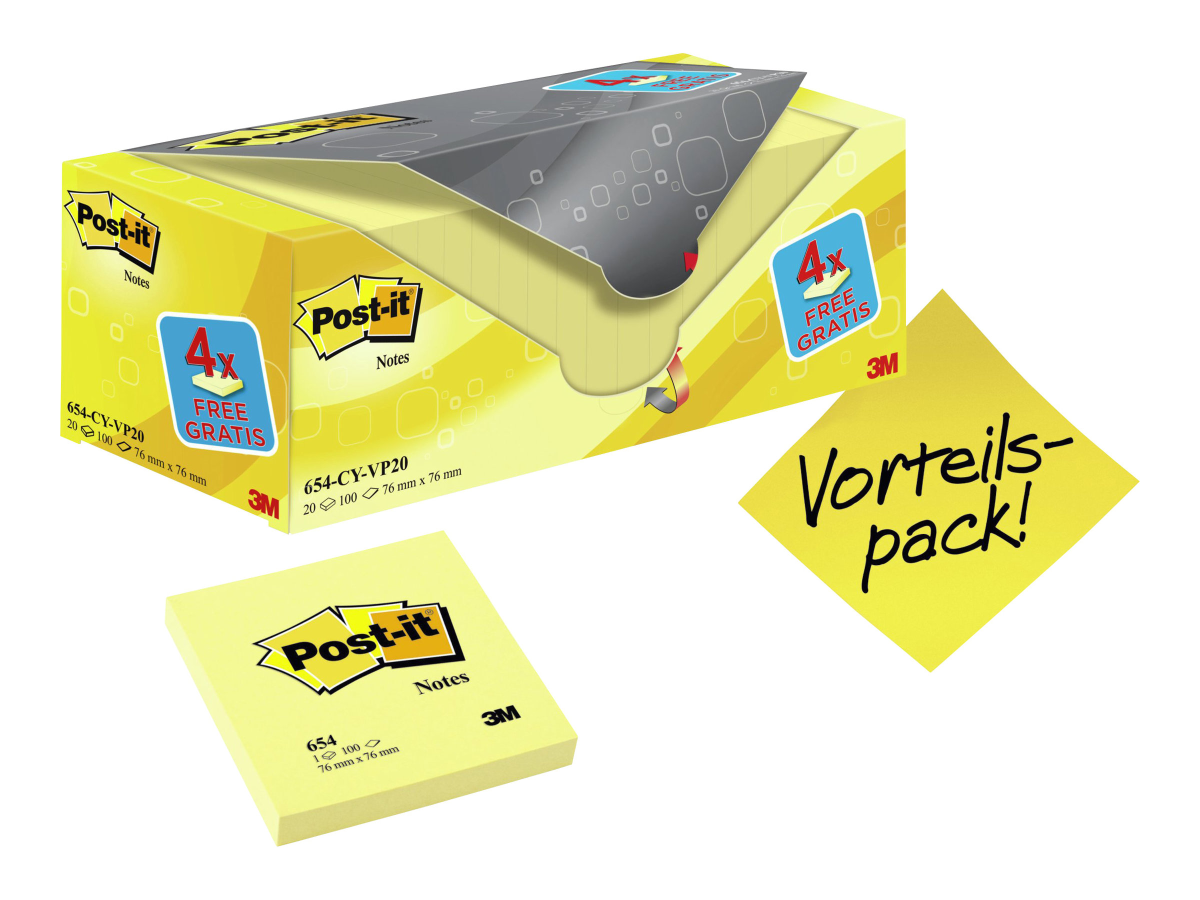 16 + 4 GRATIS: Post-it® Notes Haftnotizen gelb, 16 Bloecke + GRATIS 4 Bloecke