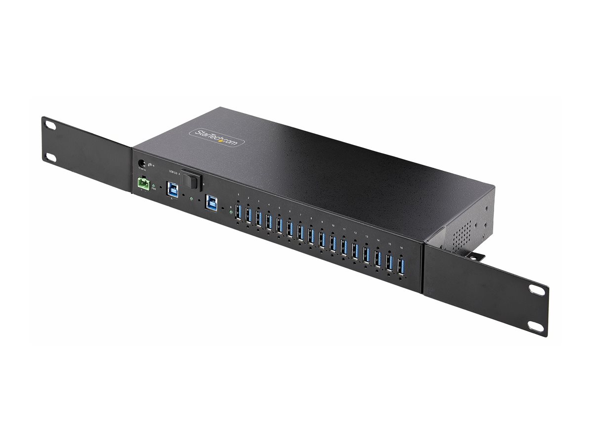 StarTech.com 16-Port Industrial USB 5Gbps Hub with Power Adapter, Metal Enclosure, Mountable, ESD Protection, Terminal Block Power, USB Charging, Dual-Host Switch - TAA - Hub - 16 Anschlüsse - an Rack montierbar - TAA-konform