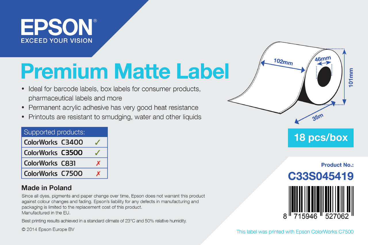 C33S045419 EPSON Etikettenrolle 102mm 35