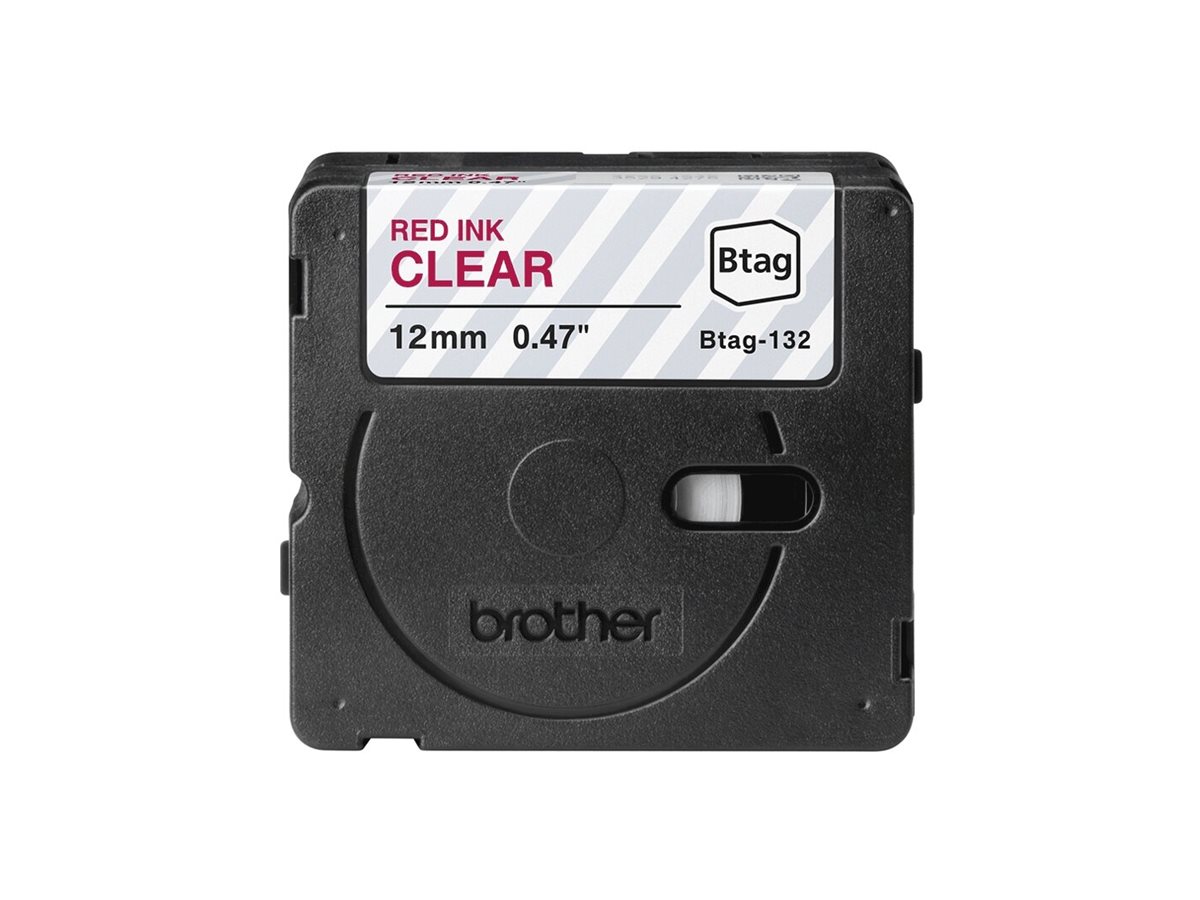 brother Schriftband Btag BTAG132, 12 mm rot auf transparent
