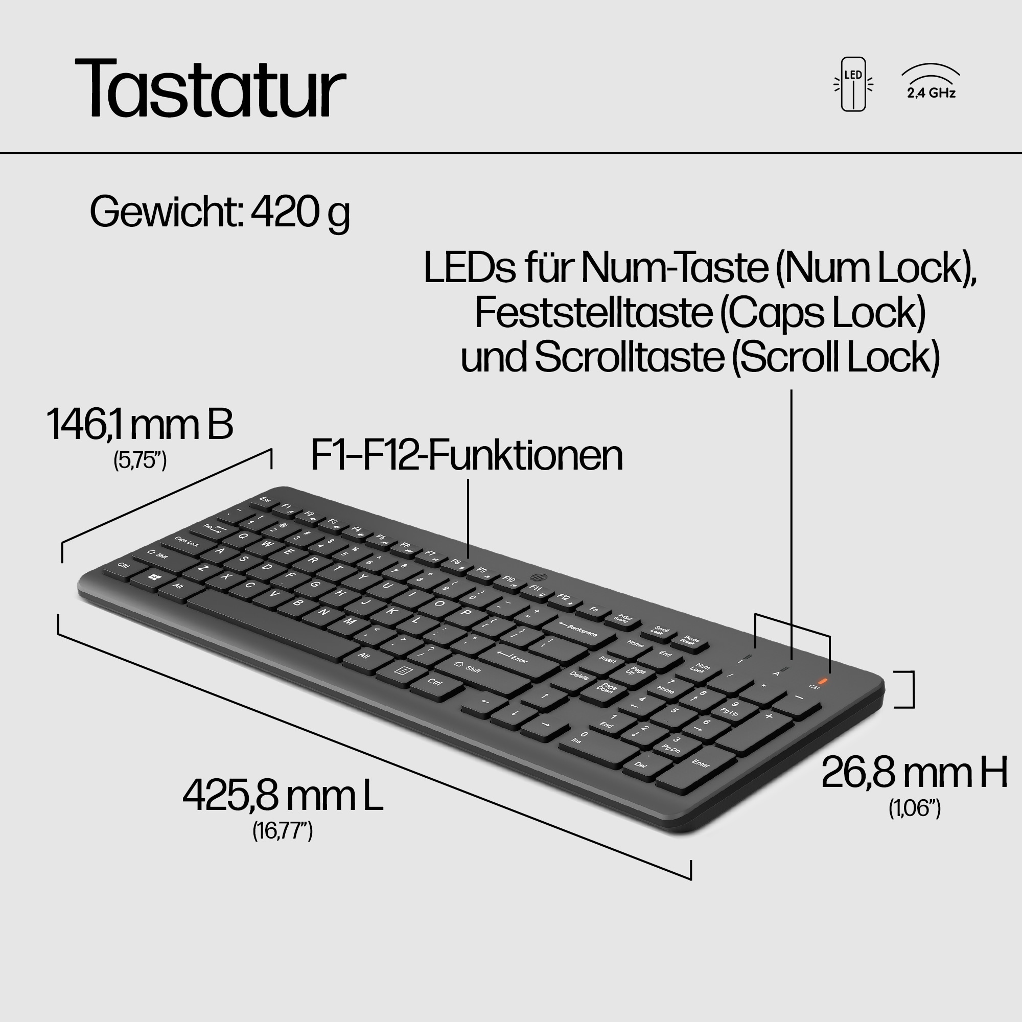 HP 330 Wireless Mouse Keyboard Combination Tastatur und maus set GR P