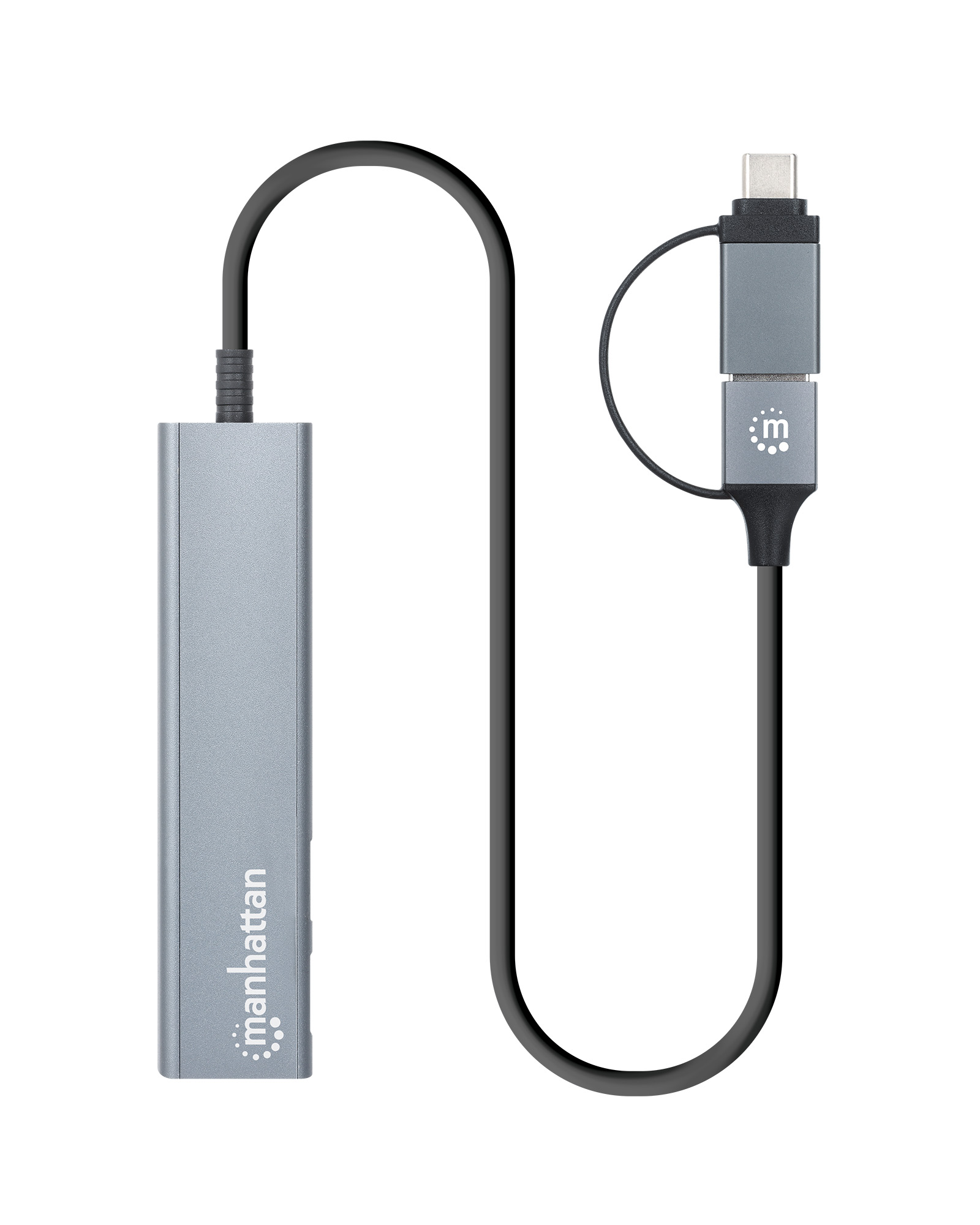 MANHATTAN 4Port USB 30 TypC TypA KomboHub USBCund USBAStecker auf zwei USBCPorts und zwei USBAPorts Strom ueber USB
