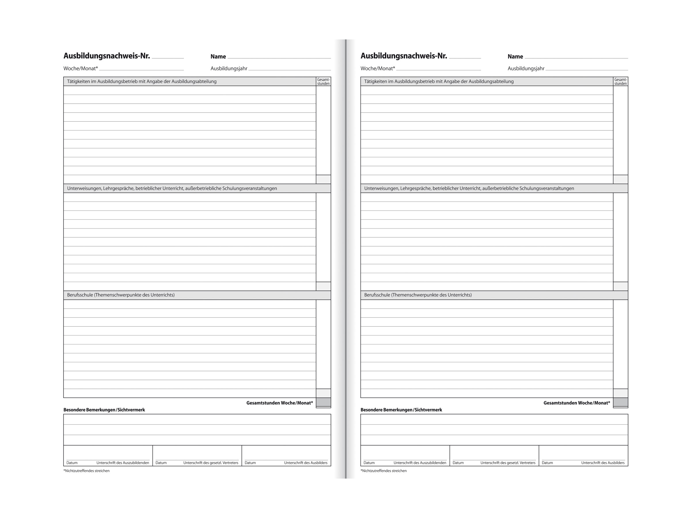 SIGEL Ausbildungsnachweis, woechentliche/monatliche Eintragungen Formularbuch AW484 SIGEL Ausbildungsnachweis, woechentliche/monatliche Eintragungen Formularbuch AW484