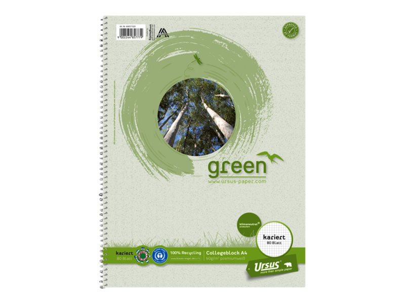 Ursus Collegebloecke green kariert DIN A4 ohne Rand Ursus Collegebloecke green kariert DIN A4 ohne Rand