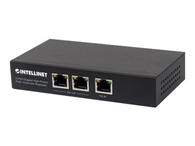 INTELLINET 2 Port Gigabit PoE+ Extender IEEE 802.3at/af verlaengert die Reichweite einer PoE-Verbindung um zusaetzliche 100m Metall