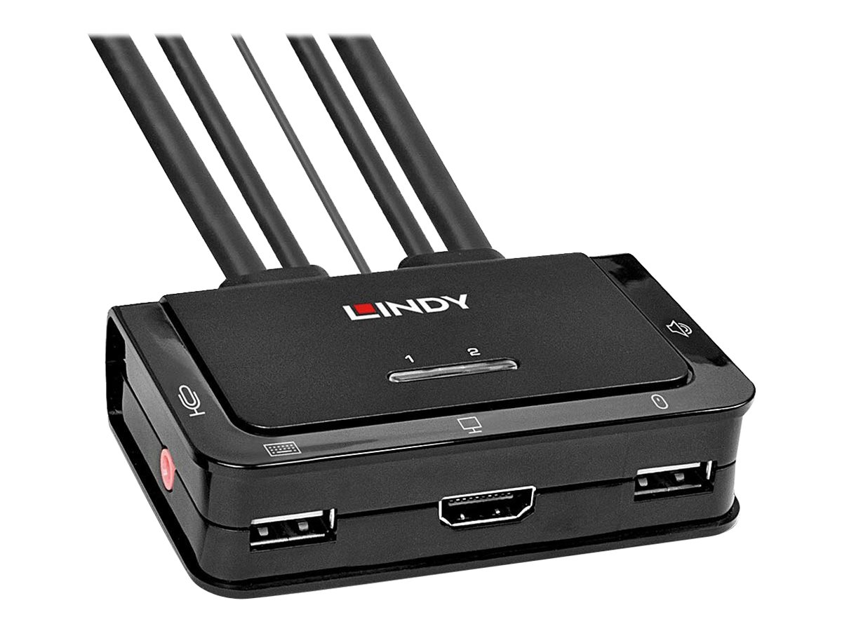 LINDY 2 Port HDMI 2.0 18G USB 2.0 Cable KVM Switch mit Audio