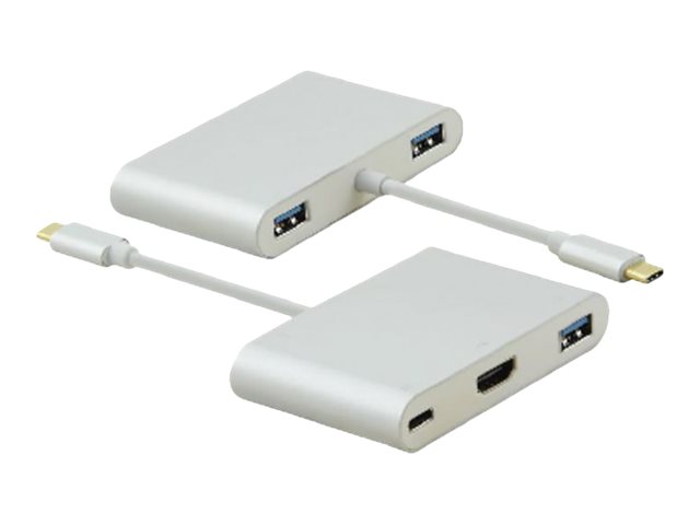 helos Dockingstation, USB 3.1 Type-C St/3xUSB/HDMI/Type-C Bu, PREMIUM 4K, silber helos Dockingstation, USB 3.1 Type-C St/3xUSB/HDMI/Type-C Bu, PREMIUM 4K, silber