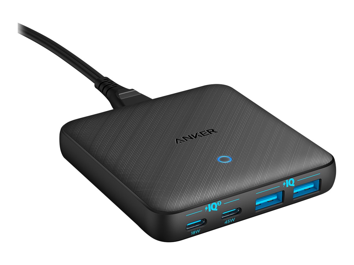 ANKER 543 PowerPort Atom III Charger 65W Slim 4-Port Ladestation GaN 1x USB-C 45W 1x USB-C 20W 2x USB-A