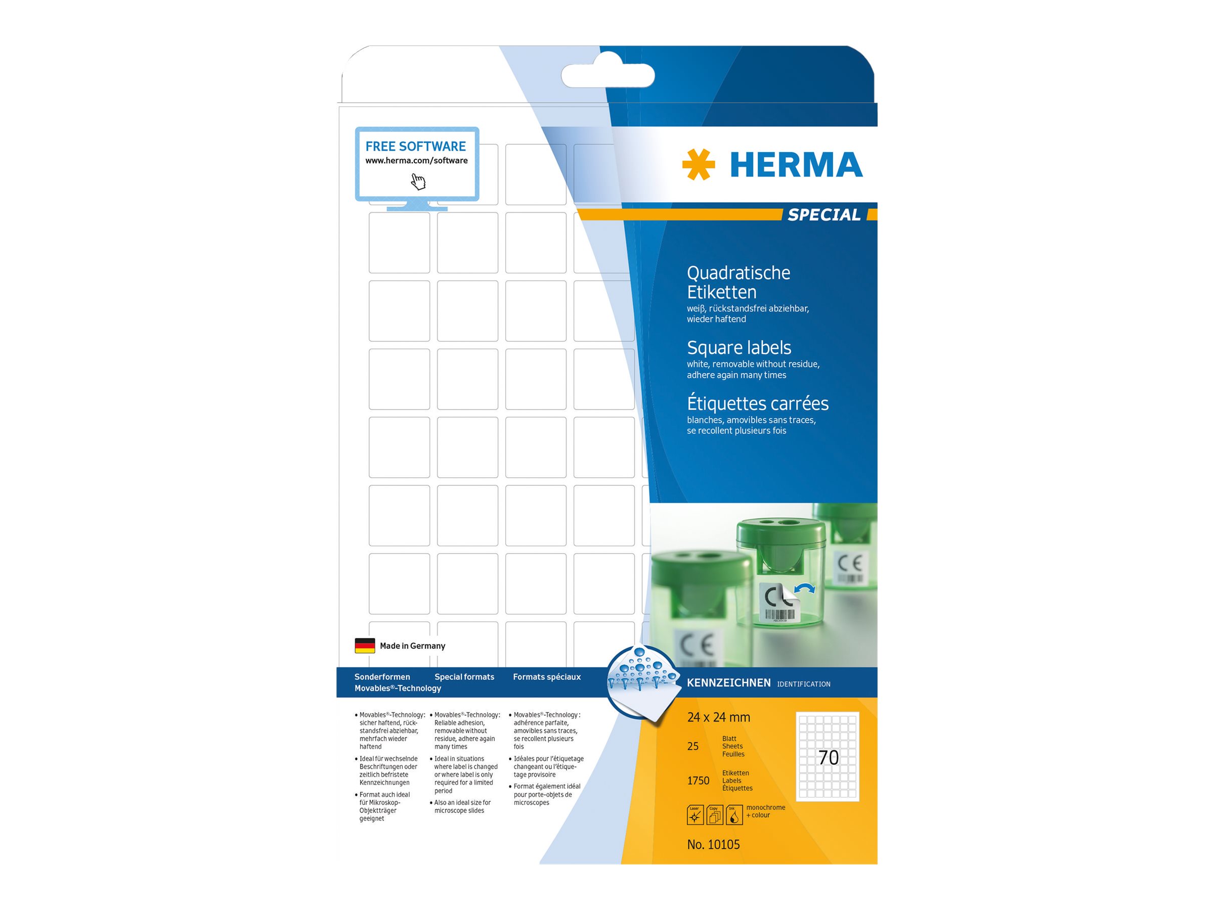 1.750 HERMA Etiketten 10105 weiÃ 24,0 x 24,0 mm