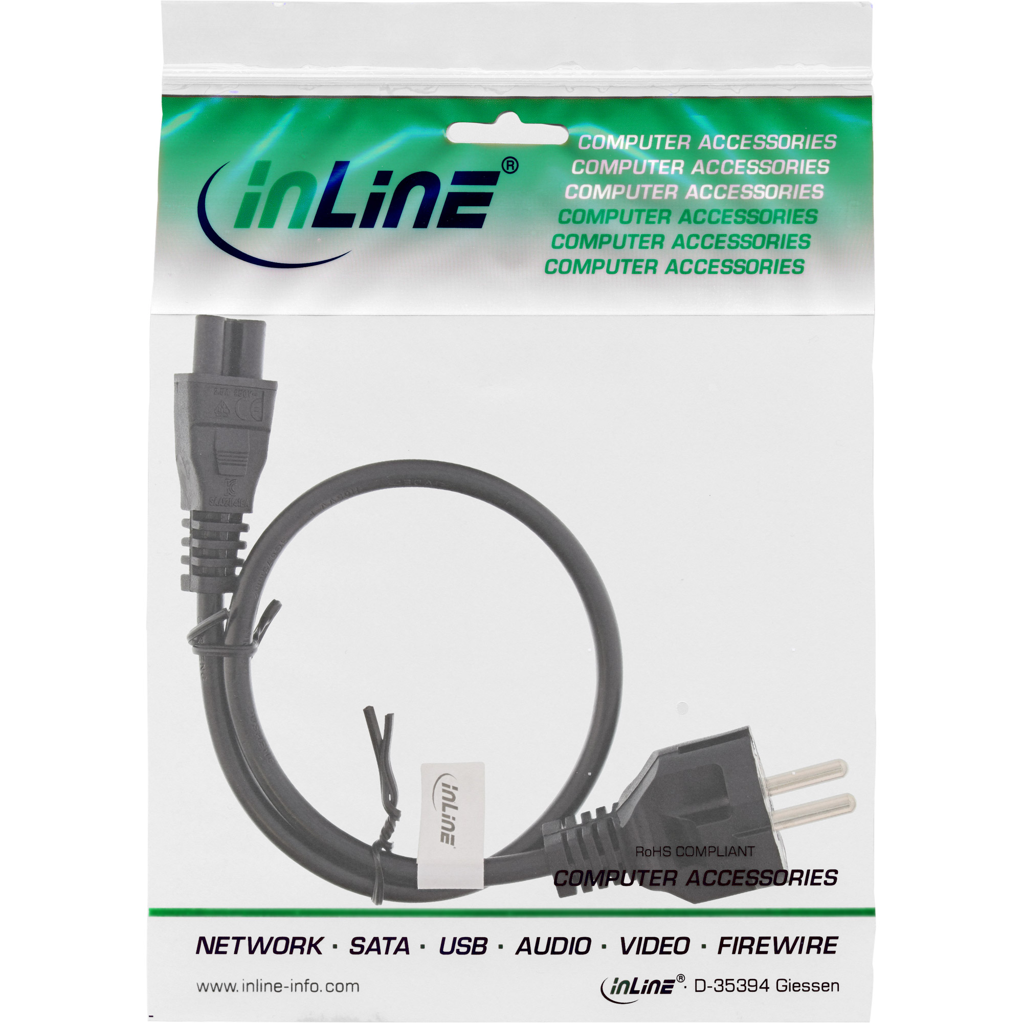 INLINE Netzkabel fuer Notebook 3pol Kupplung schwarz 0,5m INLINE Netzkabel fuer Notebook 3pol Kupplung schwarz 0,5m