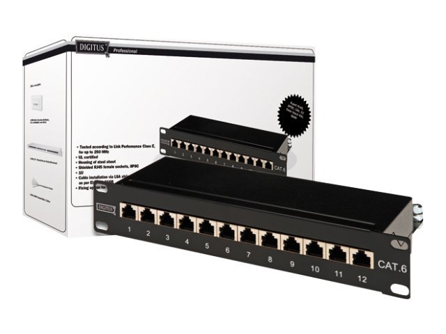 DIGITUS cat.6, Klasse E Patchpanel, geschirmt 12-Port Schwarz