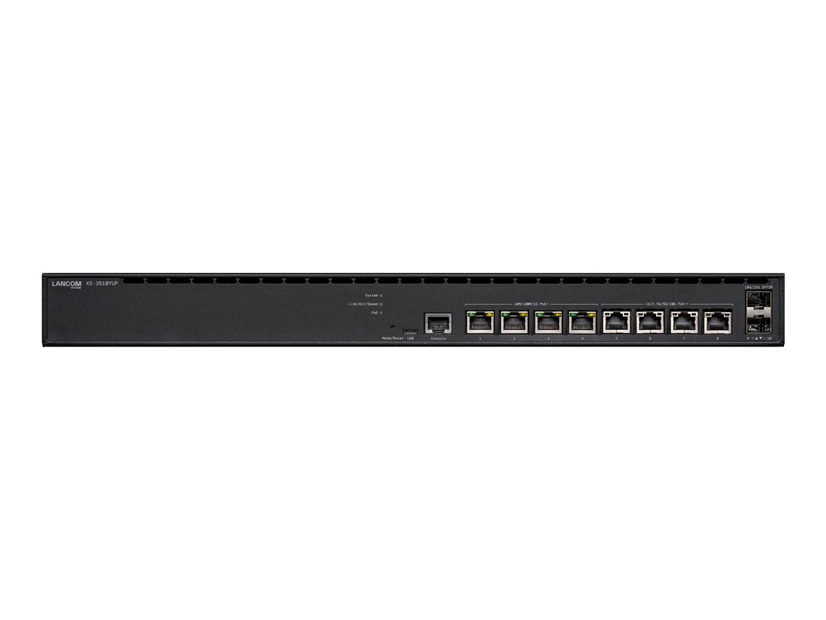 LANCOM XS-3510YUP Managed L3-Lite multi-gigabit PoE++ access switch 4x 1GE PoE+ 802.3at 4x 10GE PoE++ 802.3bt type 4 2x 25G SFP28 LANCOM XS-3510YUP Managed L3-Lite multi-gigabit PoE++ access switch 4x 1GE PoE+ 802.3at 4x 10GE PoE++ 802.3bt type 4 2x 25G SFP28