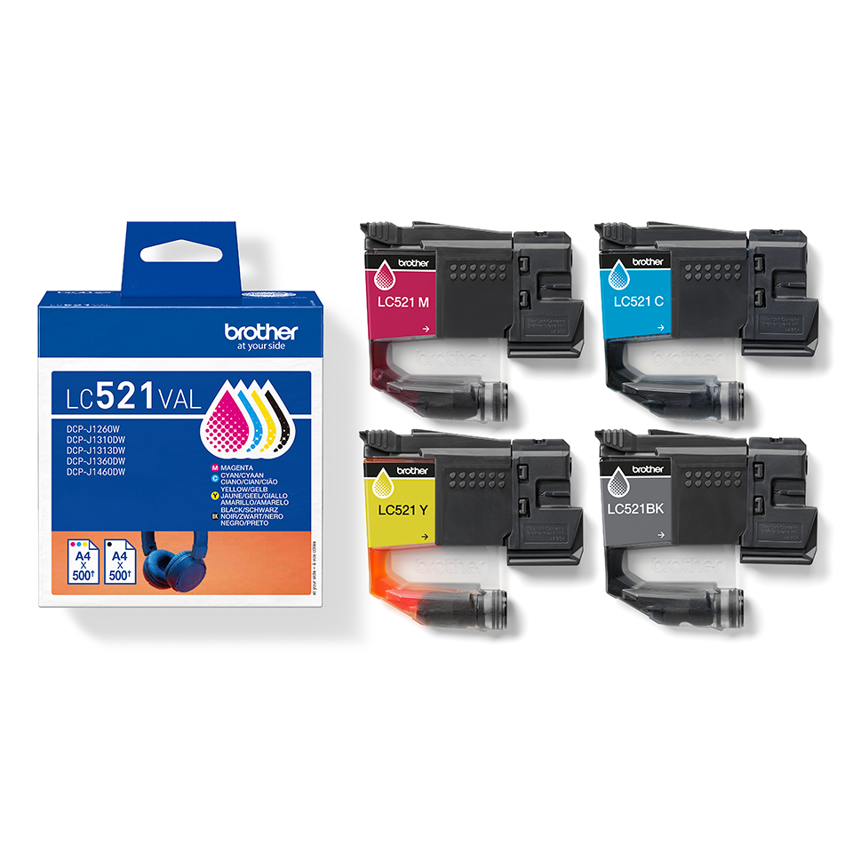Brother LC521VAL Value Pack Schwarz Gelb Cyan Magenta