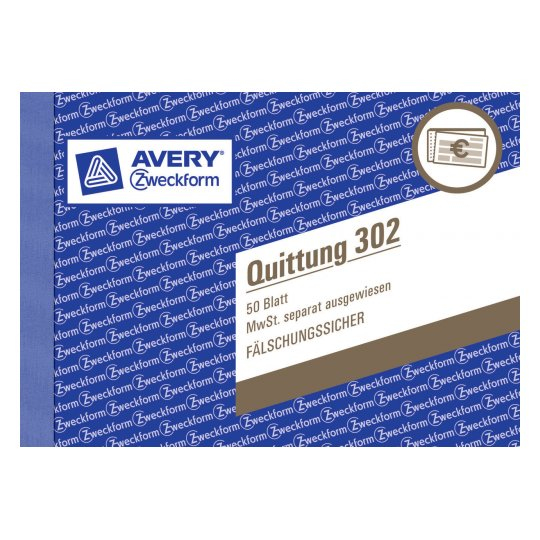 AVERY Zweckform Quittung, MwSt. separat ausgewiesen Formularbuch 302