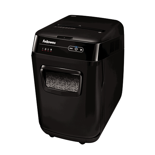 Fellowes AutoMax 200M Aktenvernichter mit Partikelschnitt P5, 2 x 14 mm, bis 200 Blatt, schwarz