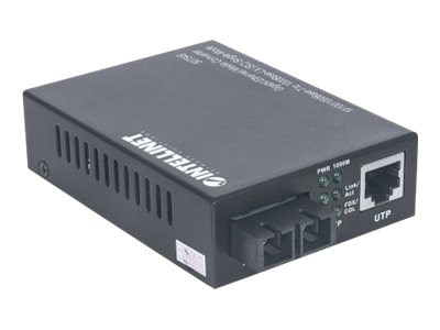 INTELLINET Gigabit Ethernet Singlemode Medienkonverter 10/100/1000Base-T auf 1000Base-LX SC Single Mode Reichweite bis 20 km