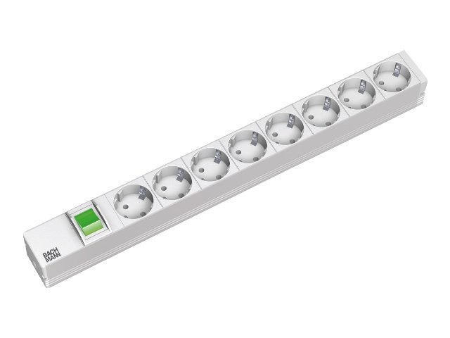 Bachmann 19"-Steckdosenleiste ALU 1HE, 8-fach 35°, grau, 2,0m, mit Schalter