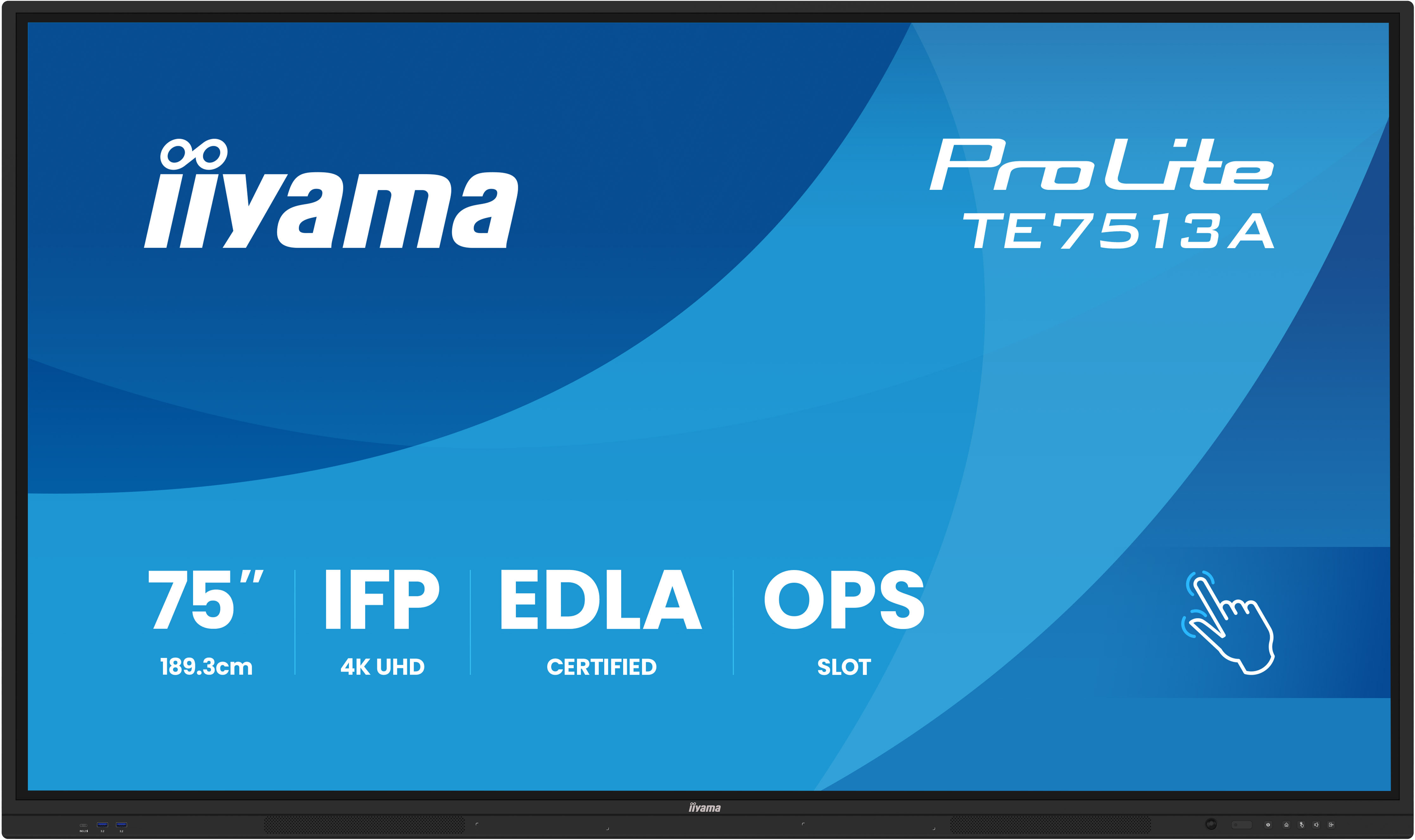 IIYAMA TE7513AB1AG 190,5cm 75Zoll iiWare21E EDLA GoogleGMSapps Android 14 8128GB 40Points PureTouch IR 3840x2160 UHD IPS
