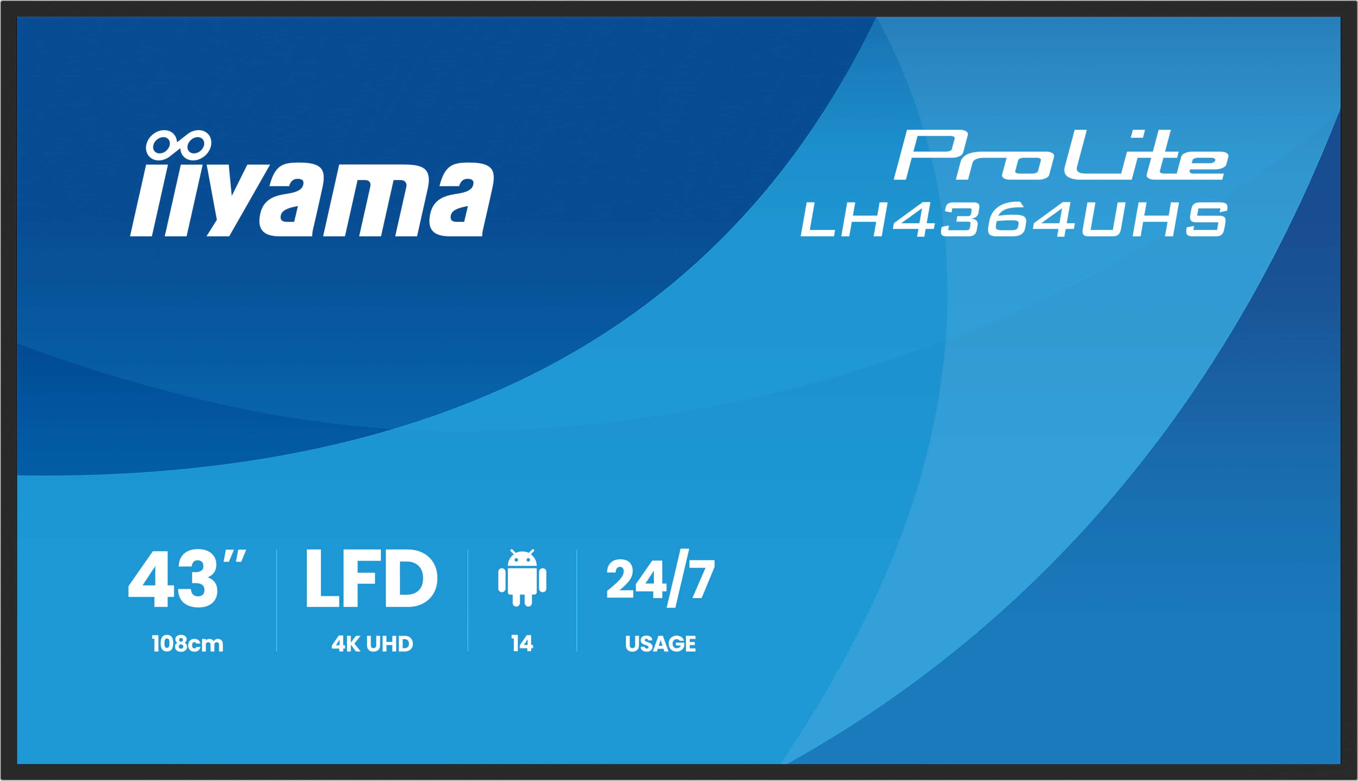 IIYAMA LH4364UHSB1AG 109,22cm 43Zoll 3840x2160 UHD VA DLED 500cdm2 Landscape and Portrait Speakers 2x 10W 2x HDMIx 1x USBC