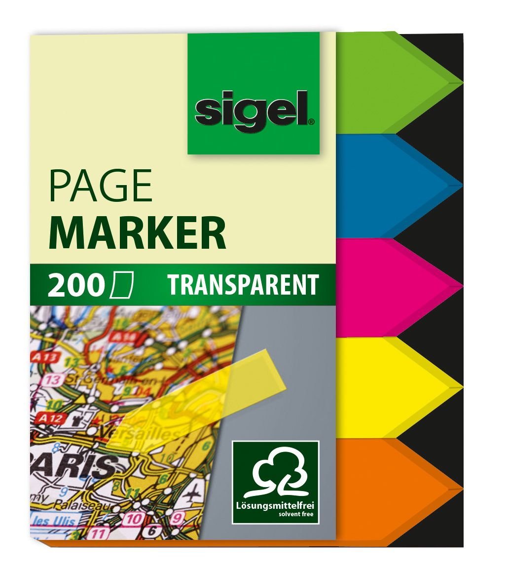 SIGEL TRANSPARENT Haftmarker farbsortiert 5x 40 Streifen