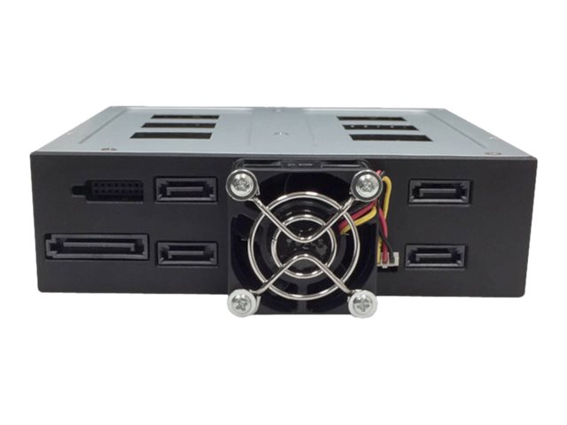 JOUJYE JJ-N-49SS-T Backplane fuer 4 x 6,4 cm 2.5Zoll SATA/SAS HDD/SSD bis zu 12Gbps Aluminium Gehaeuse schwarz inkl. 2 x 4cm Luefter