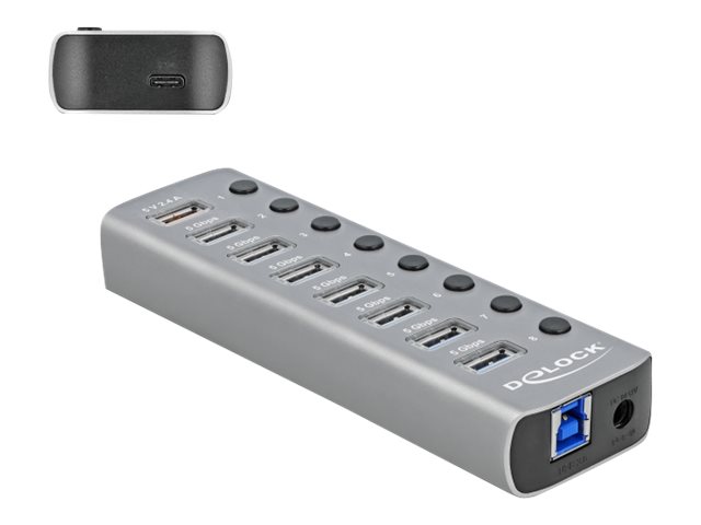 Delock USB 3.2 Gen 1 Hub mit 7 Ports + 1 Schnellladeport + 1 USB-C? PD 3.0 Port