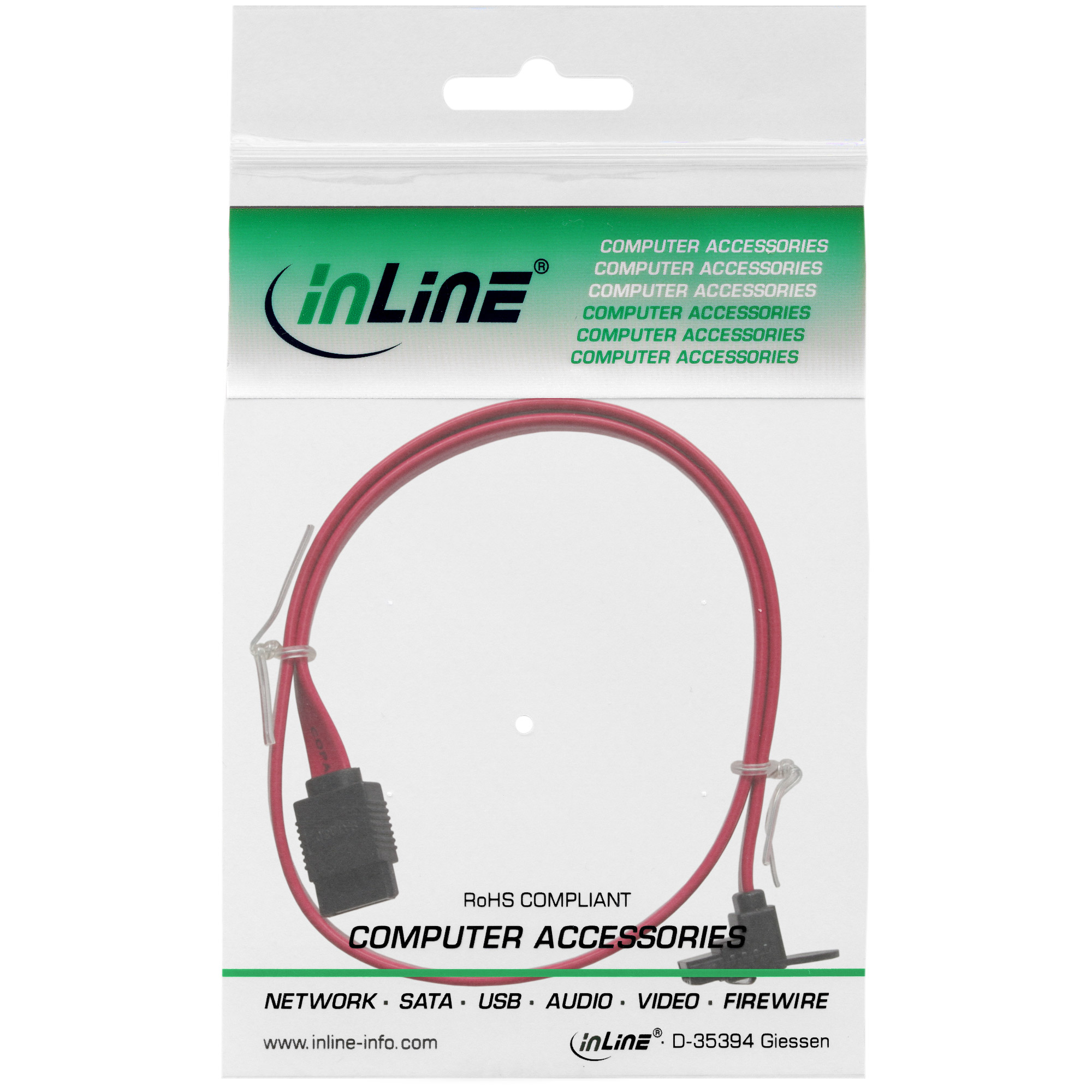 INLINE SATA Kabel gewinkelt 6Gb/s mit Sicherheitslasche 0,5m rot