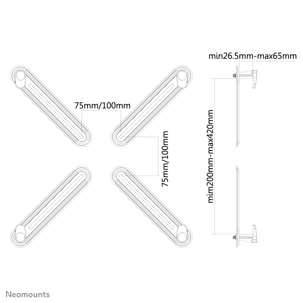 NEOMOUNTS FPMAVESANON VESA Monitor Adapter Kit für Mount 75x75100x100mm und 1327Zoll with thickness of 25,5mm bis 45,