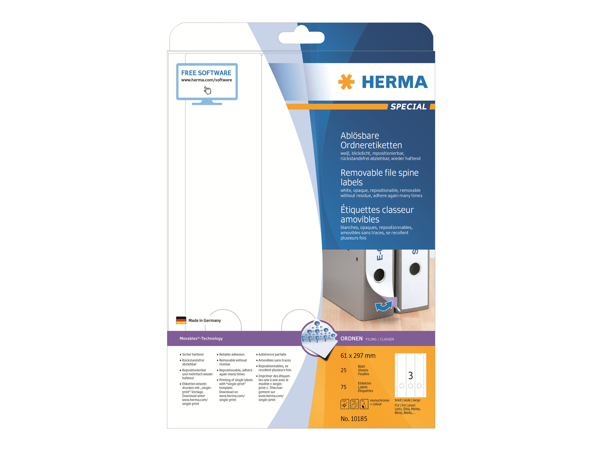 75 HERMA Ordneretiketten 10185 weiÃ
