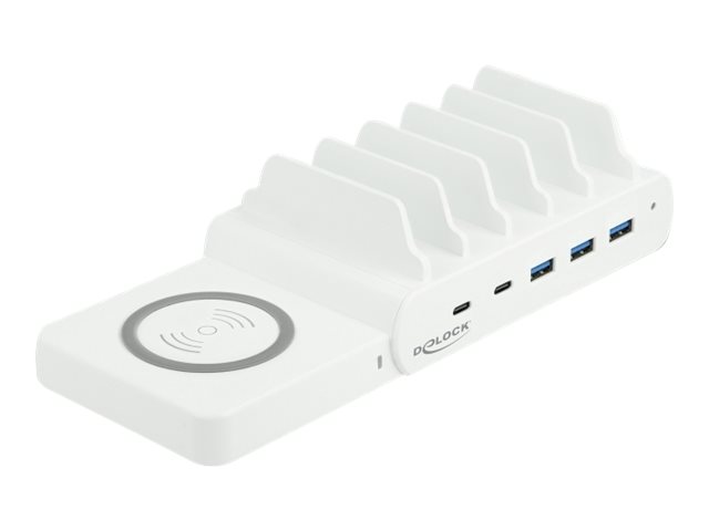 Delock 6 in 1 USB Ladestation mit Wireless Charger 2 x USB-C PD + 3 x USB A mit