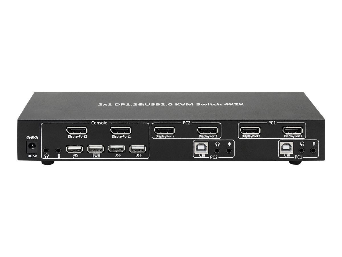 TECHLY KVM Switch Display Port 1.2 2-Port Dual-View schwarz ermoeglicht Informationen via USB und DisplayPort von 2 PCs anzuzeigen