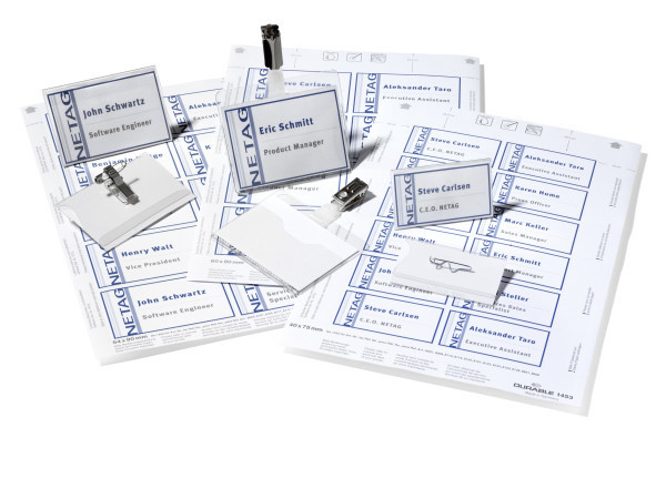 20 DURABLE Namensschilder mit Kombiklemme 9,0 x 5,4 cm