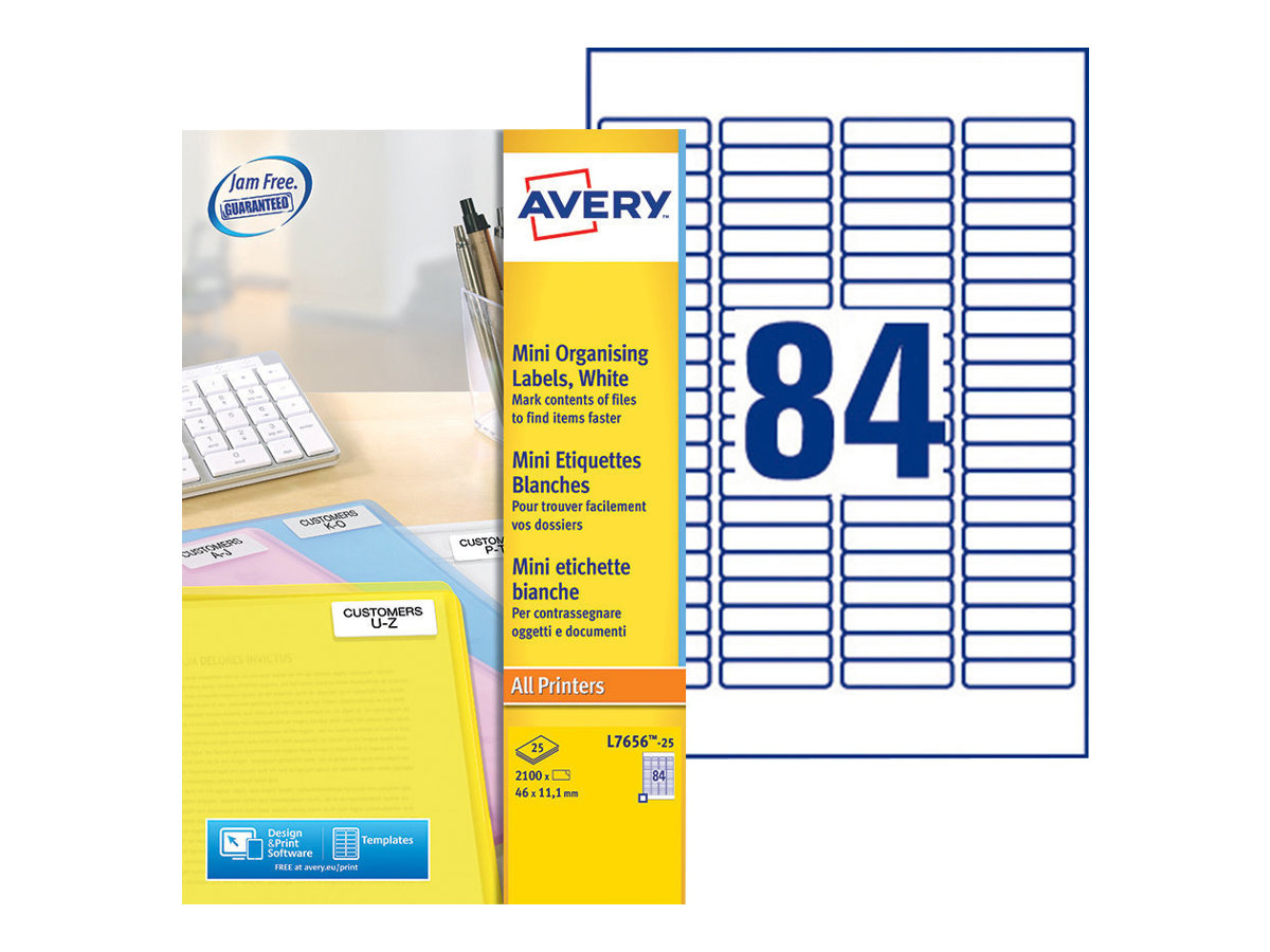 2.100 AVERY Zweckform Etiketten L7656-25 weiss 46,0 x 11,1 mm 2.100 AVERY Zweckform Etiketten L7656-25 weiss 46,0 x 11,1 mm