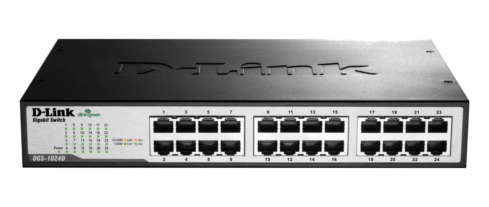 DLINK DGS1024D 24Port unmanaged Gigabit Switch 24x 101001000 Mbps Ports Plug PlayInstallation ohne Lüfter Metallgehäuse