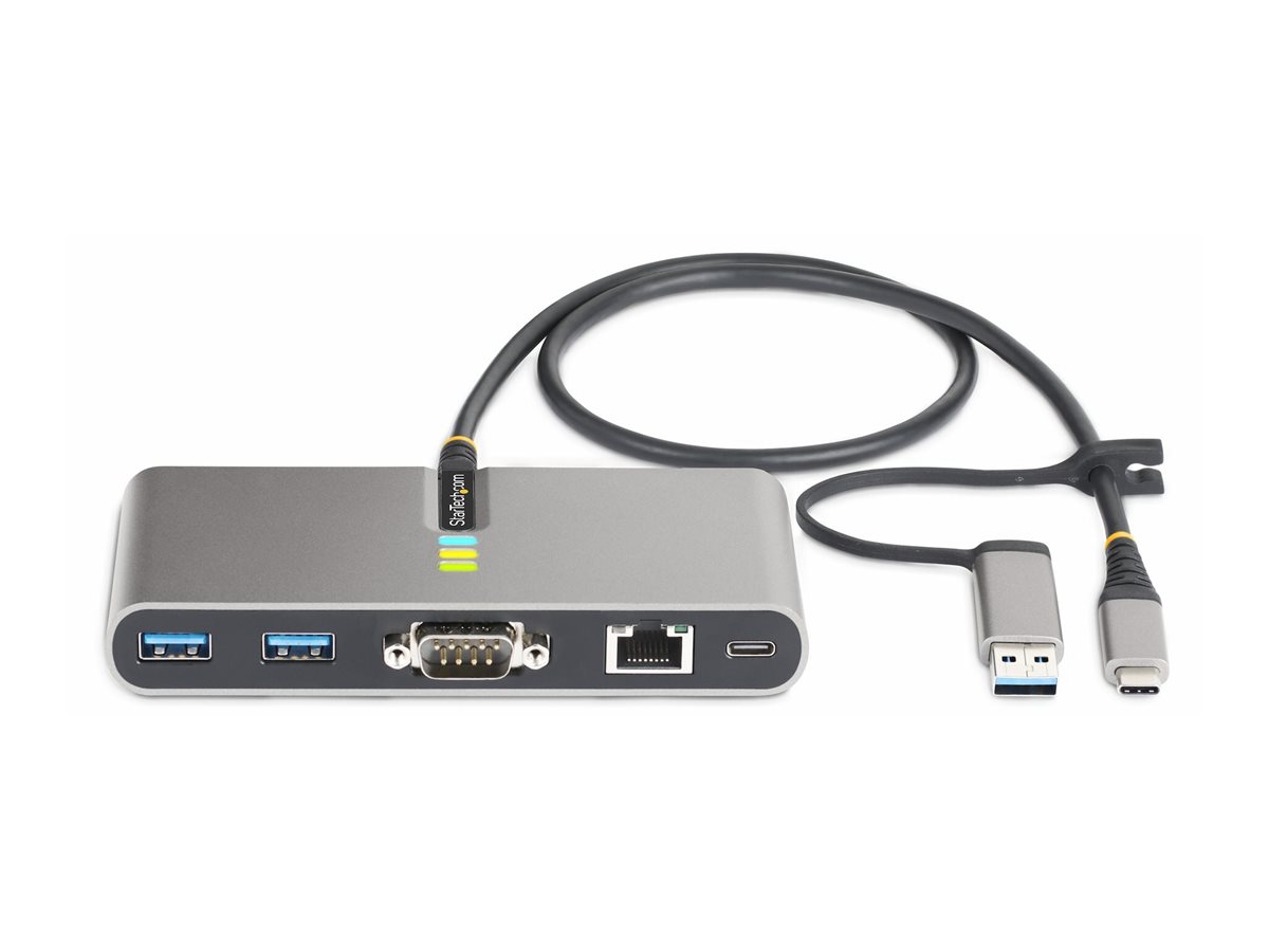 STARTECH.COM 2-Port USB-C Hub mit Ethernet und RS232 Port,USB-A Adapter 100W Power Delivery Pass-Through 2x USB-A 5Gbps